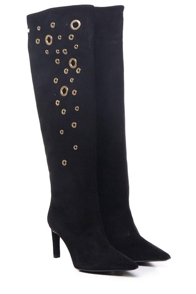 Black Pointed Boots with Metal Embellishment