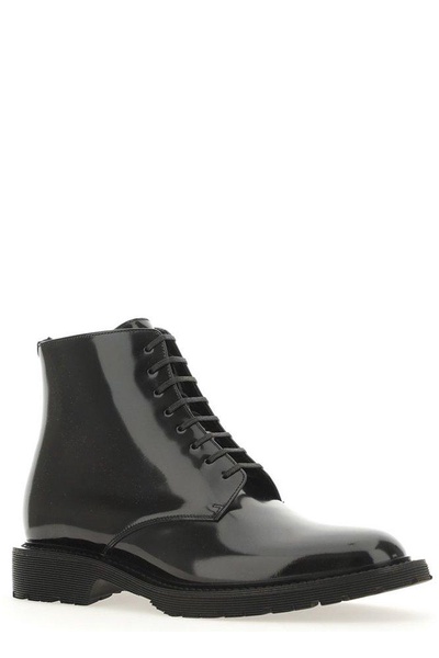 Saint Laurent Round Toe Lace-Up Boots