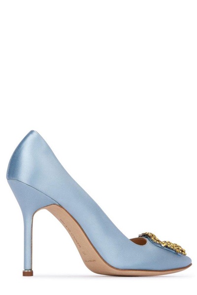 Manolo Blahnik Hangisi Pointed Toe Satin Pumps