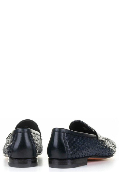 Santoni Almond Toe Woven Penny Loafers