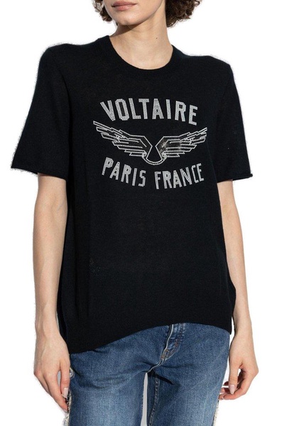 Zadig & Voltaire Ida Diamante Wings Short-Sleeved Jumper