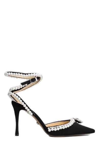 Mach & Mach Pointed-Toe Ankle-Strap Embellished Pumps