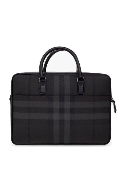 Burberry Check Pattern Logo Plaque Briefcase