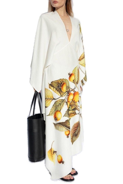 White Graphic Print Dress with Plunging V-Neck