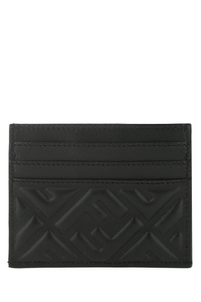 Fendi Woman's Black Leather Card Holder with Logo Buckle