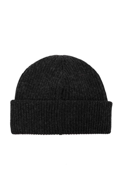 Ganni Logo Patch Rib-Knitted Beanie