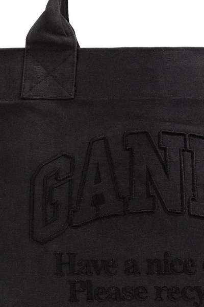 Ganni Logo Embroidered Large Tote Bag