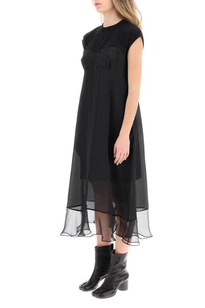 Sacai Panelled Ruffle Detailed Midi Dress