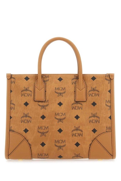 Mcm Woman Printed Canvas Small Mã¼nchen Shopping Bag