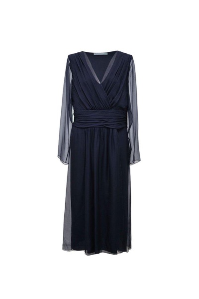 Alberta Ferretti V-Neck Midi Chiffon Dress