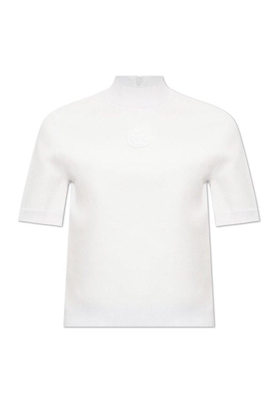 Tory Burch Logo-Embossed Mock-Neck Short Sleeved T-Shirt