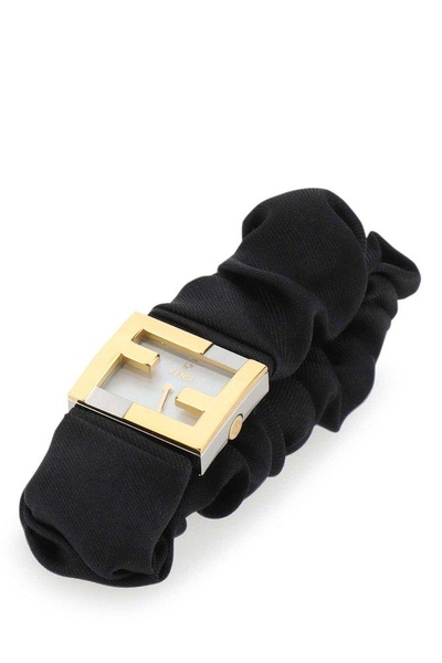 Fendi Woman Stainless Steel And Black Nylon Fendimania Baguette Watch