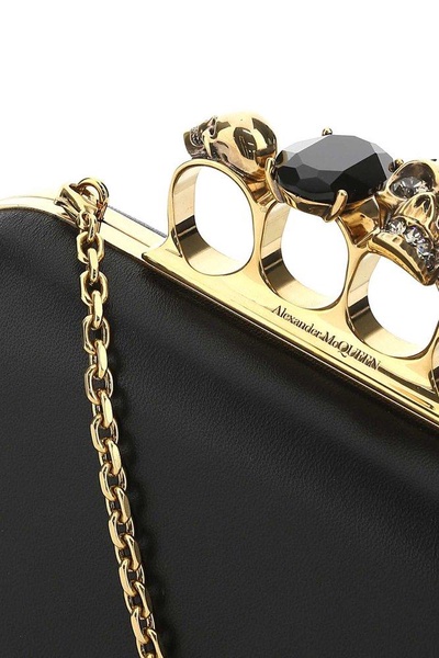 ALEXANDER MCQUEEN Mini Four Ring Leather Skull Clutch