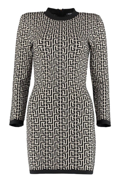 Balmain Monogram Pattern Knit Mini Dress