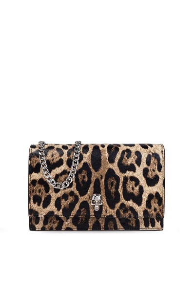 Alexander McQueen Leopard Printed Small Skull Clutch Bag