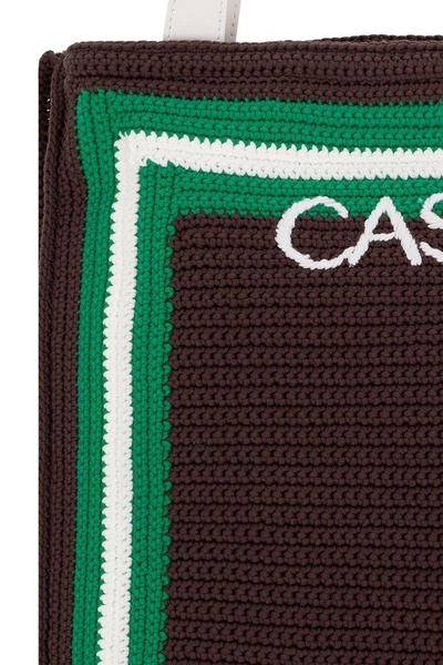 Casablanca Logo-Embroidered Crochet-Knit Top Handle Bag