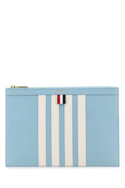 Thom Browne Man Pastel Light Blue Leather Clutch