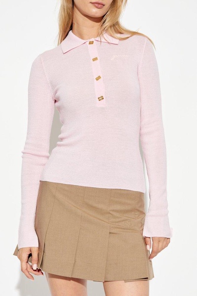 Ganni Long-Sleeved Knitted Polo Top