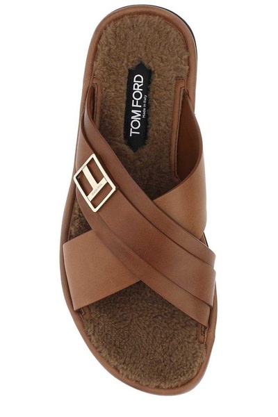 Tom Ford Logo Plaque Crossover Strap Sandals