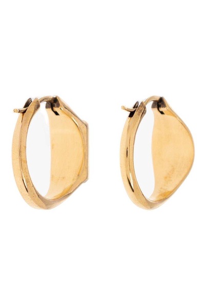 Gold-colored Hoops Earrings With Skull And Logo Engraved In Brass Woman