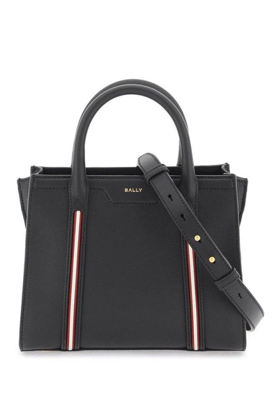 BALLY Small Code Tote in Hammered Leather with Iconic Stripe and Gold Accents