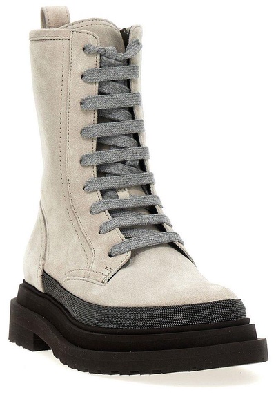 Brunello Cucinelli Monile-Detailed Lace-Up Ankle Boots