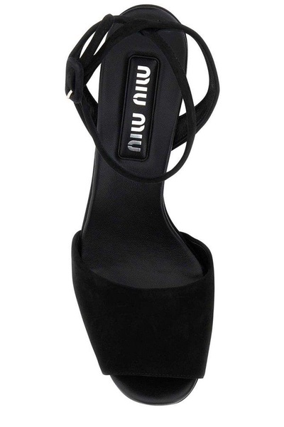 Miu Miu Woman Black Suede Sandals