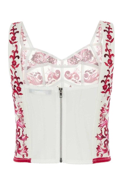 Dolce & Gabbana Majolica-Printed Marquisette Bustier Top