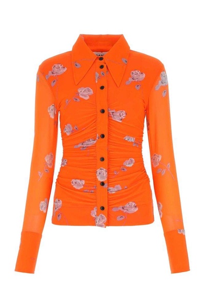 Ganni Floral Printed Ruched Shirt