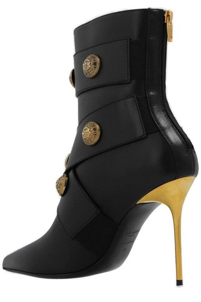 Balmain Button Embellished Pointed Toe Ankle Boots