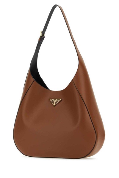 Prada Woman Brown Leather Large Shoulder Bag