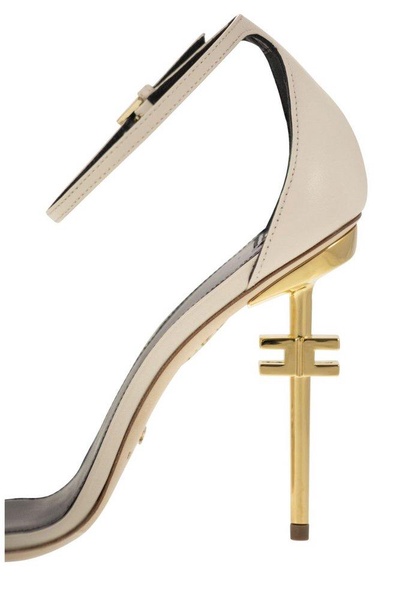 Elisabetta Franchi Leather Sandals With Logo Heel