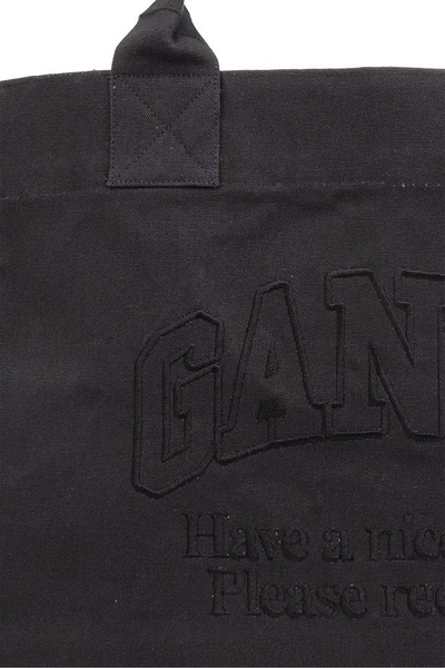 Ganni Logo Embroidered Oversized Shopper Bag