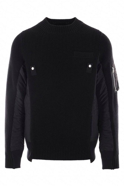 Sacai Panelled Crewneck Knit Sweater