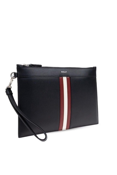 Bally Logo Printed Striped Zipped Clutch Bag