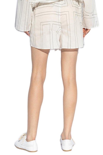 Totême Monogram-Embroidered Mid-Rise Shorts