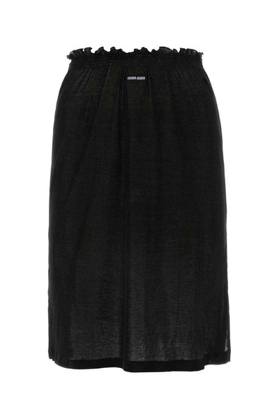 Miu Miu Logo-Patch Elasticated Waistband Midi Skirt