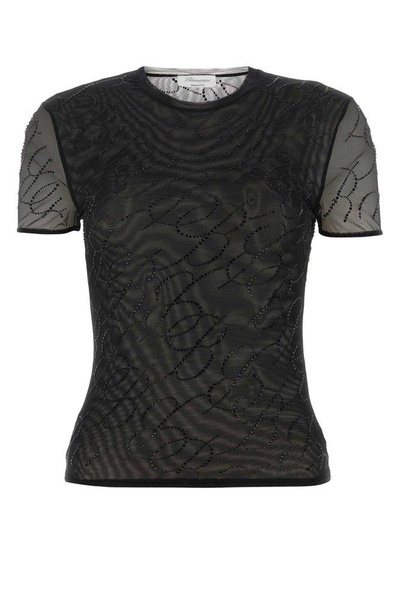 Blumarine Embellished Sheer Detailed T-Shirt