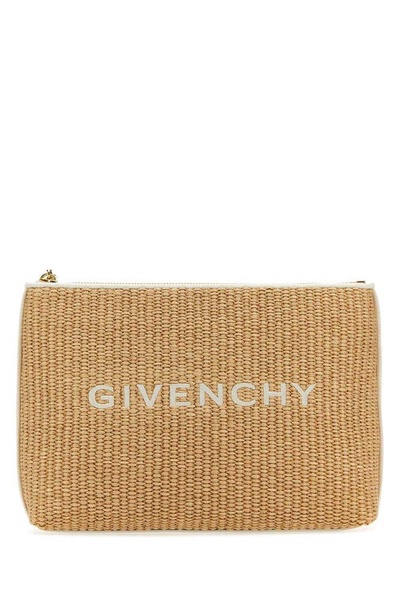 Givenchy Logo Embroidered Raffia Travel Pouch