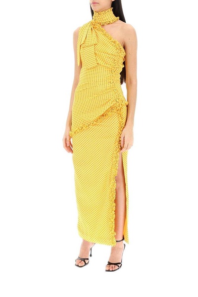 Alessandra Rich Polka-Dot One-Shoulder Frilled Maxi Dress