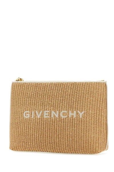 Givenchy Logo Embroidered Raffia Travel Pouch