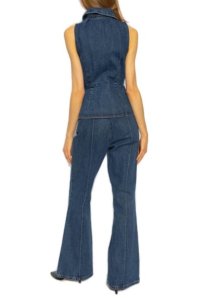 Self-Portrait Flared Sleeveless Denim Jumpsuit