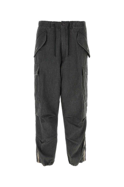 Dries Van Noten Man Melange Charcoal Linen Blend Pentin Cargo Pant