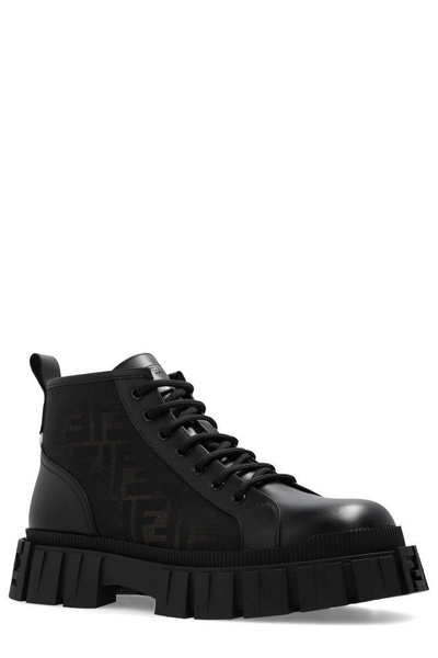 Fendi Monogrammed Lace-Up Ankle Boots