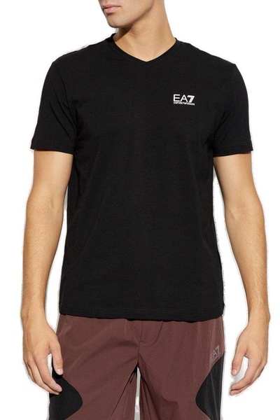 Ea7 Emporio Armani Logo Printed V-Neck T-Shirt