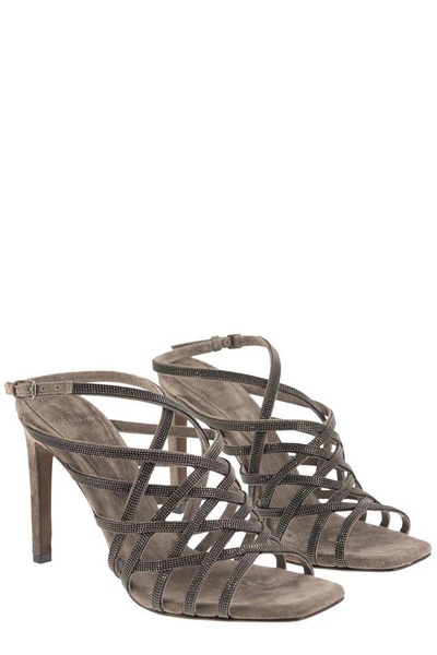 Brunello Cucinelli Crossover Strap Glitter Sandals