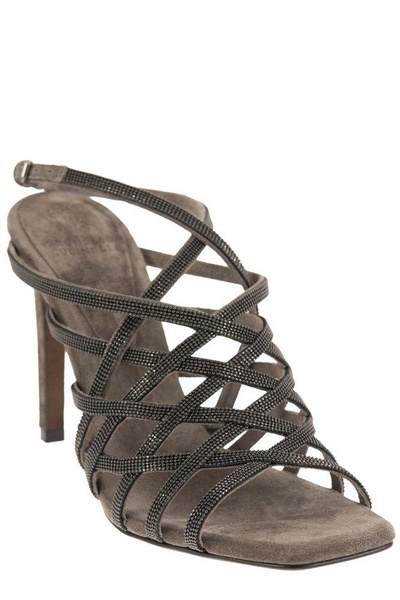 Brunello Cucinelli Crossover Strap Glitter Sandals