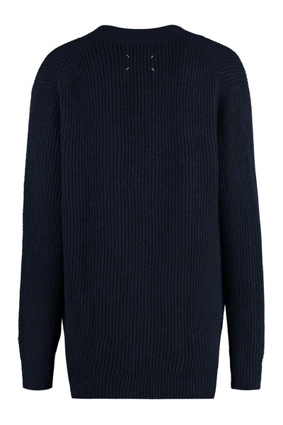 MAISON MARGIELA Luxurious Blue Ribbed Wool and Cashmere Cardigan for Men