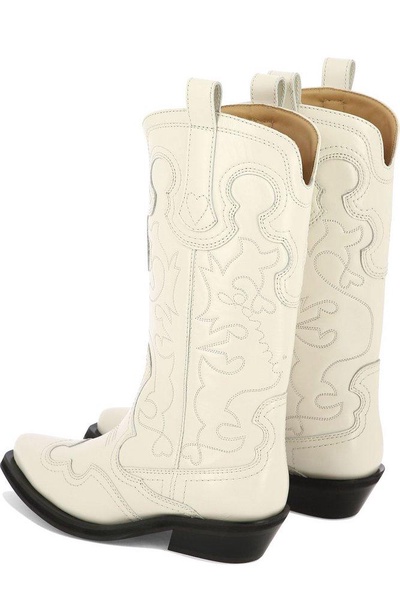 Ganni Embroidered Pointed-Toe Western Boots