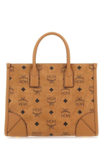 Mcm Woman Printed Canvas Small Mã¼nchen Shopping Bag